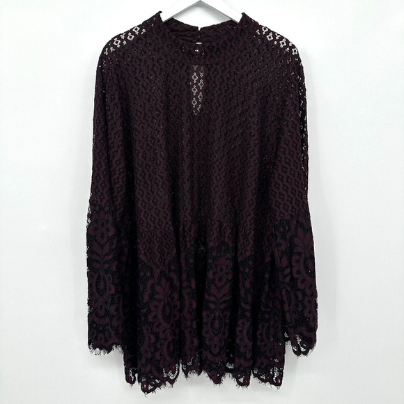 Lane Bryant Tops - Lane Bryant Tunic Top Shirt Size 26 Sheer Long Bell Sleeves Floral Lace Blouse‎